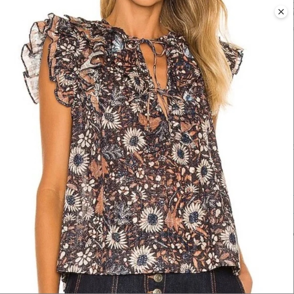 Ulla Johnson ruffle top in sunflower print | Size 8